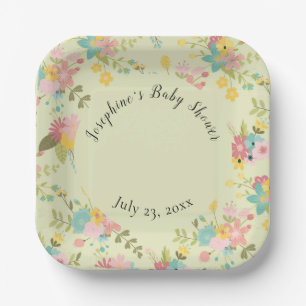 Personalized Yellow Pink Green Florals Paper Plate