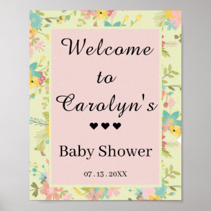 Personalized Yellow Pink Green Florals Welcome Poster