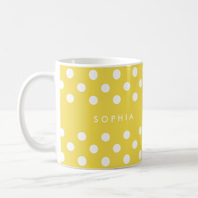 Personalized Yellow Polka Dots Coffee Mug (Left)