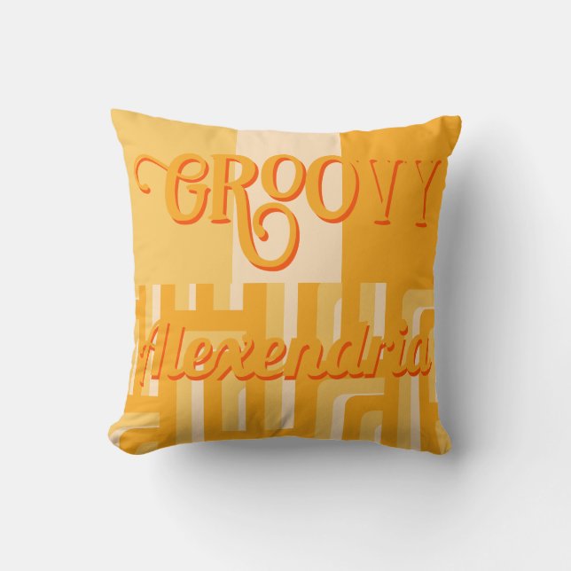 Personalized Yellow Retro Geometric Throw Pillow (Front)