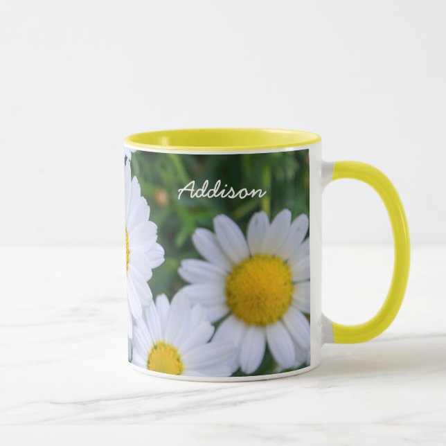 Personalized Yellow Ringer Mug With Daisy (Right)