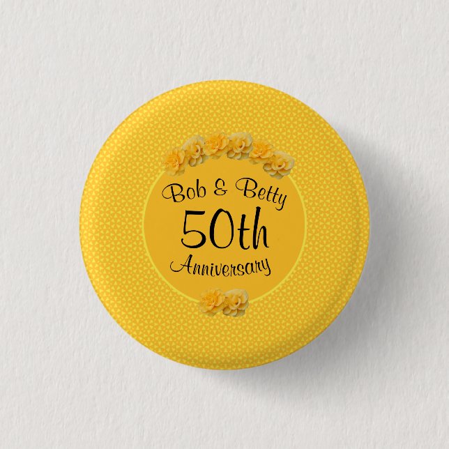 Personalized Yellow Rose 50th Anniversary 1 Inch Round Button (Front)