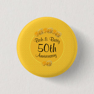 Personalized Yellow Rose 50th Anniversary 1 Inch Round Button