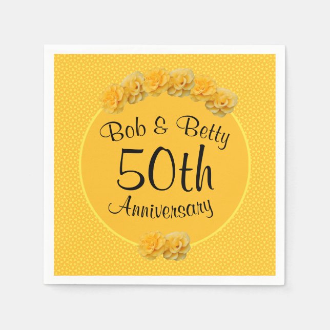 Personalized Yellow Rose 50th Anniversary Napkin (Front)