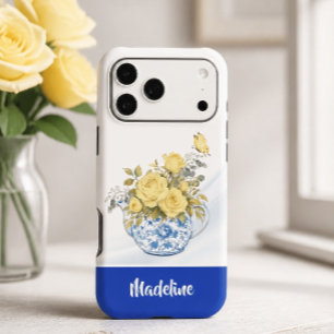 Personalized Yellow Rose Blue and White Teapot 
