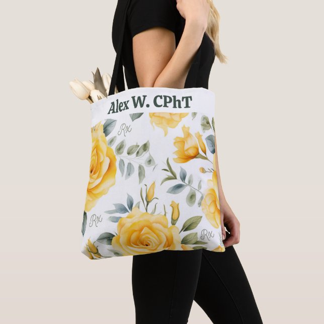 Personalized Yellow Roses and RX Symbol Tote Bag (Close Up)