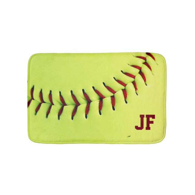Personalized yellow softball ball bath mat (Front)