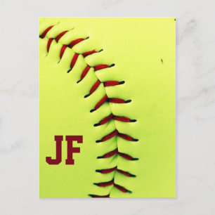 Personalized yellow softball ball postcard