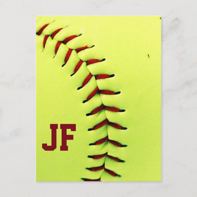 Personalized yellow softball ball postcard (Front)