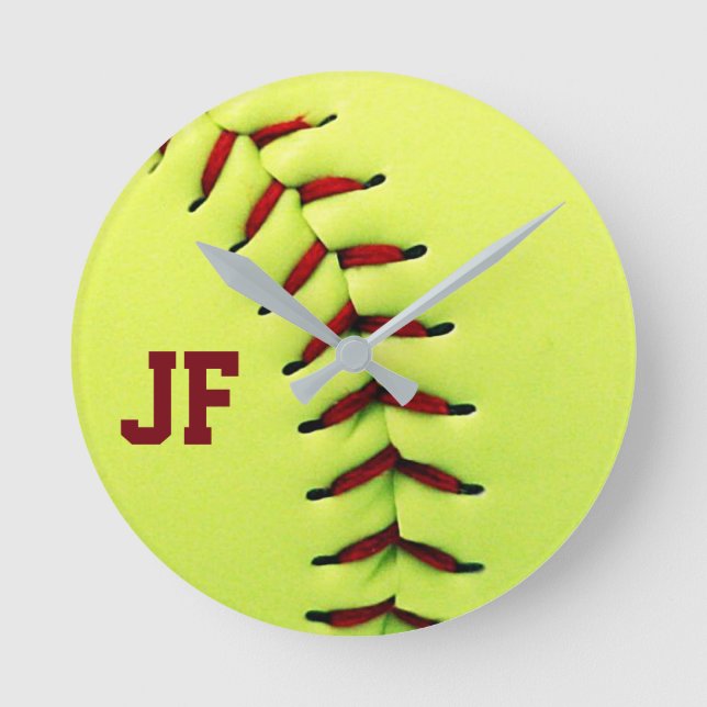 Personalized yellow softball ball round clock (Front)