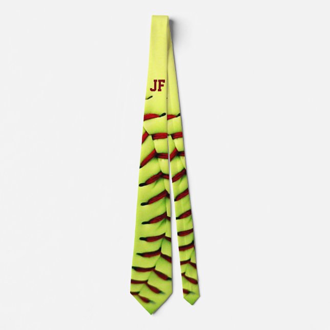 Personalized yellow softball ball tie (Front)