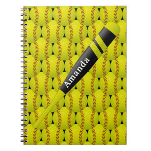 Personalized Yellow Softball Pattern Notebook