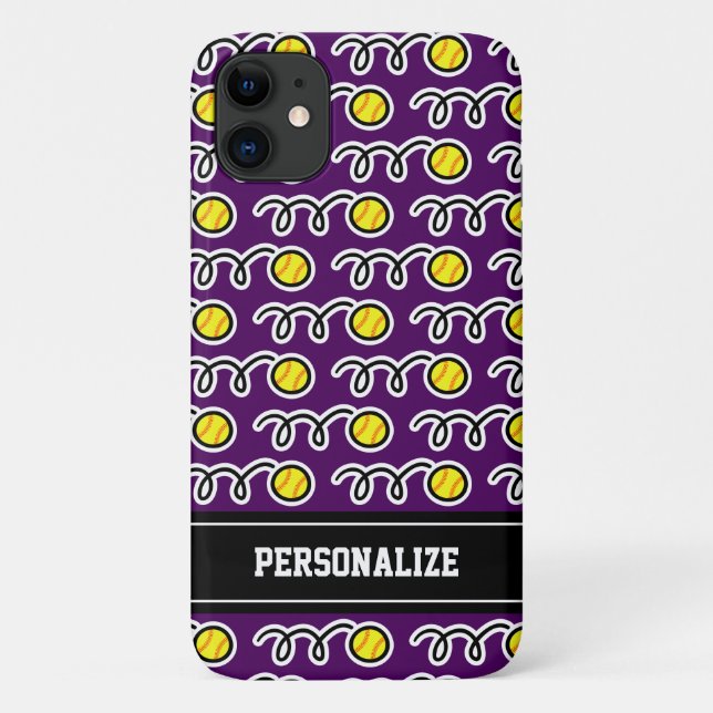 Personalized yellow softball sports pattern girl's Case-Mate iPhone case (Back)