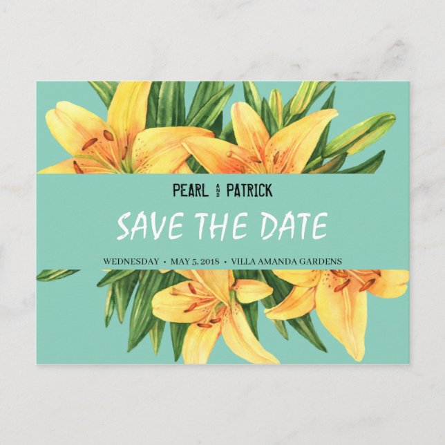 Personalized - Yellow Stargazer Save The Date Postcard (Front)