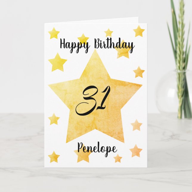 Personalized Yellow Stars 31st Birthday  Card (Front)