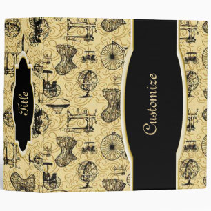 Personalized Yellow Steampunk Pattern Binder