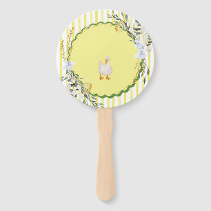 personalized yellow stripe duckling birthday plate hand fan