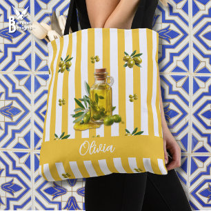 Personalized Yellow Stripe Olive Oil Tote Bag