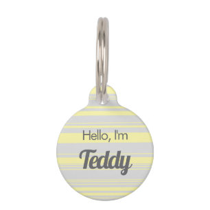 Personalized Yellow Striped Hello I'm Pet ID Tag