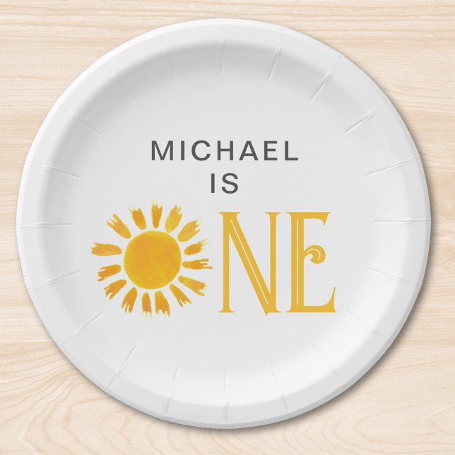 Personalized Yellow Sun First Birthday Party  Paper Plate (Creator Uploaded)