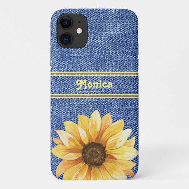 Personalized Yellow Sunflower & Denim Case-Mate iPhone Case (Back)