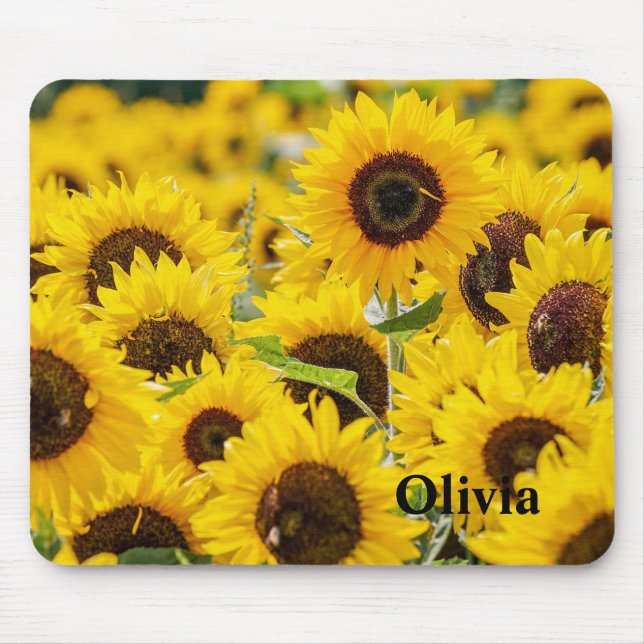 Personalized Yellow Sunflower Field Name Mouse Pad (Front)