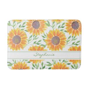 Personalized Yellow Sunflower Pattern Bath Mat