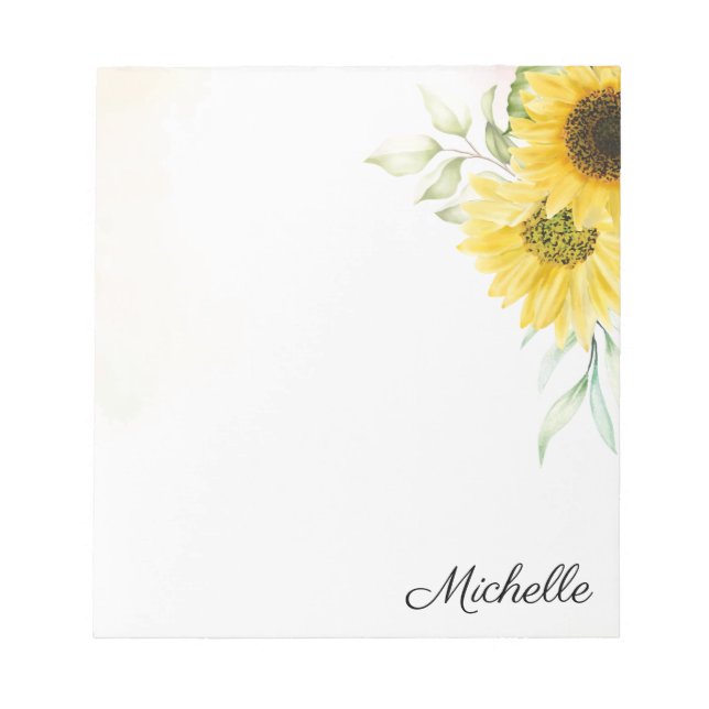 Personalized Yellow Sunflower Watercolor Notepad (Front)