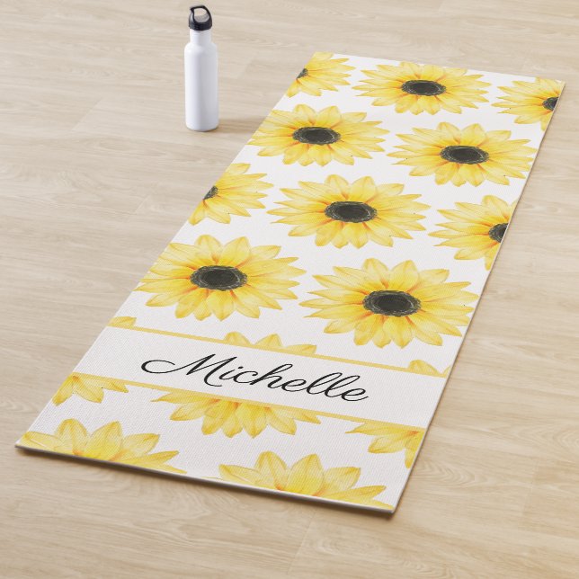 Personalized Yellow  Sunflower Watercolor Pattern Yoga Mat (In Situ)