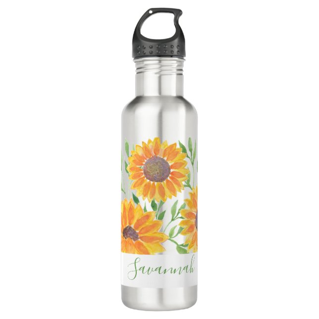 Personalized Yellow Sunflowers Green Foliage 710 Ml Water Bottle (Front)