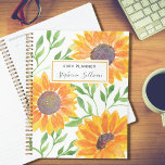 Personalized Yellow Sunflowers  Planner<br><div class="desc">Sunflowers bring joy! 
So enjoy planning your year with this pretty country sunflower pattern planner.
The yellow watercolor sunflowers and green leaves are on a white background 
and you can customize this planner with your name and the year.
Original Watercolor © Michele Davies.</div>