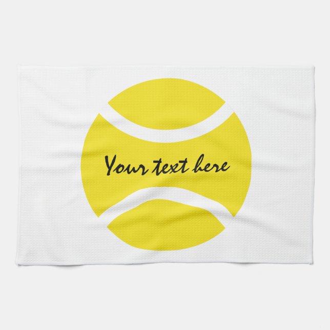 Personalized yellow tennis ball kitchen towel (Horizontal)