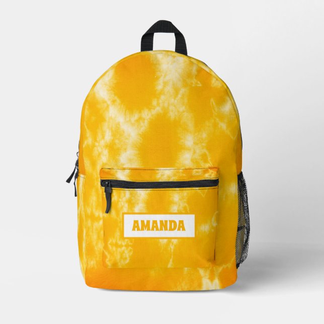 Personalized Yellow Tie Dye  Printed Backpack (Front)