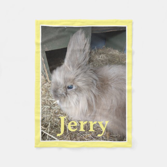 Personalized Yellow Trim Pet Bunny Photo and Name Fleece Blanket (Front)