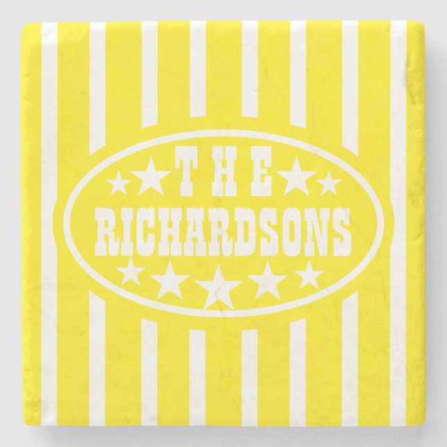 Personalized Yellow Vintage Carnival Stone Coaster (Front)