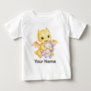 Personalized Yellow Watercolor Dragon Unicorn Baby T-Shirt