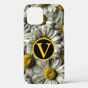 Personalized yellow white &  black daisy flower  iPhone 12 case