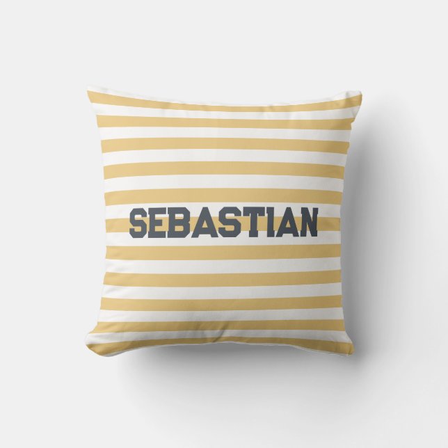 Personalized Yellow & White Cabana Stripe Pillow  (Front)