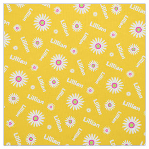 Personalized yellow white daisy name pattern fabric