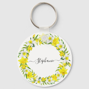 Personalized Yellow White Spring Daffodils Garland Keychain