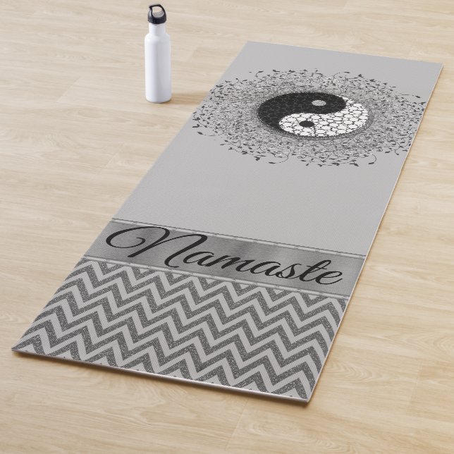 Personalized Yin Yang Chevron Silver Yoga Mat (In Situ)