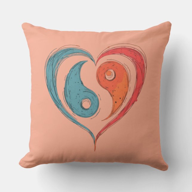 Personalized Yin Yang Heart Symbol  Throw Pillow (Front)