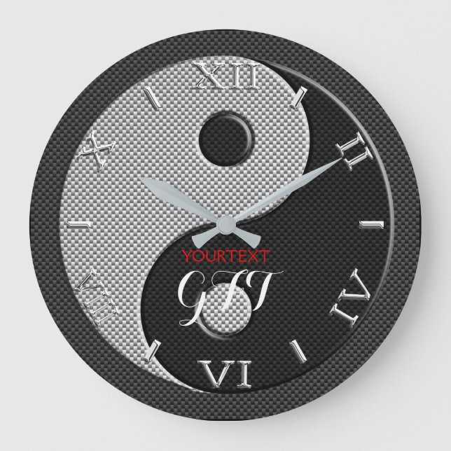 Personalized Yin Yang in Charcoal Carbon Fibre on Large Clock (Front)