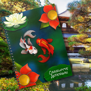 Personalized Yin Yang Koi Fish White Lotus Pond Notebook