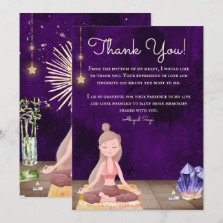 Personalized Yoga Girl Meditation and Crystals Thank You Card