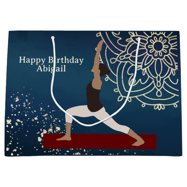 Personalized Yoga Gold, Blue, Red Mandala Birthday Large Gift Bag (Front)