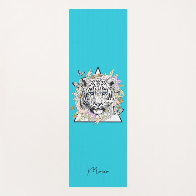 Personalized Yoga Mat Custom Name White Tiger (Front)