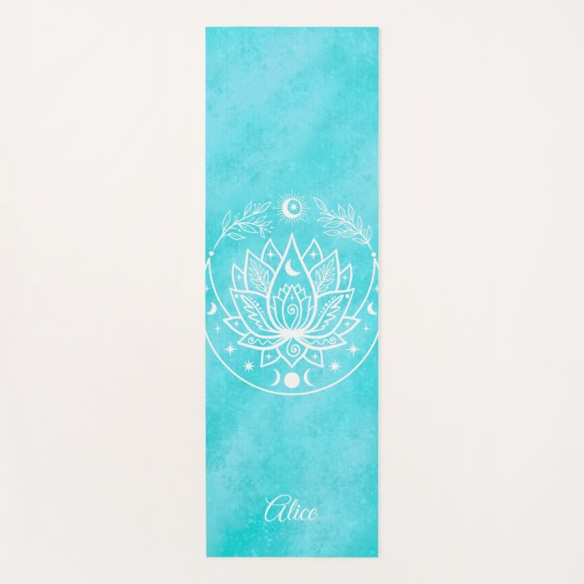 Personalized Yoga Mat Meditation Gift Women Blue (Front)