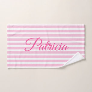 Personalized Yoga Mat Pink Stripes Meditation Mat Hand Towel