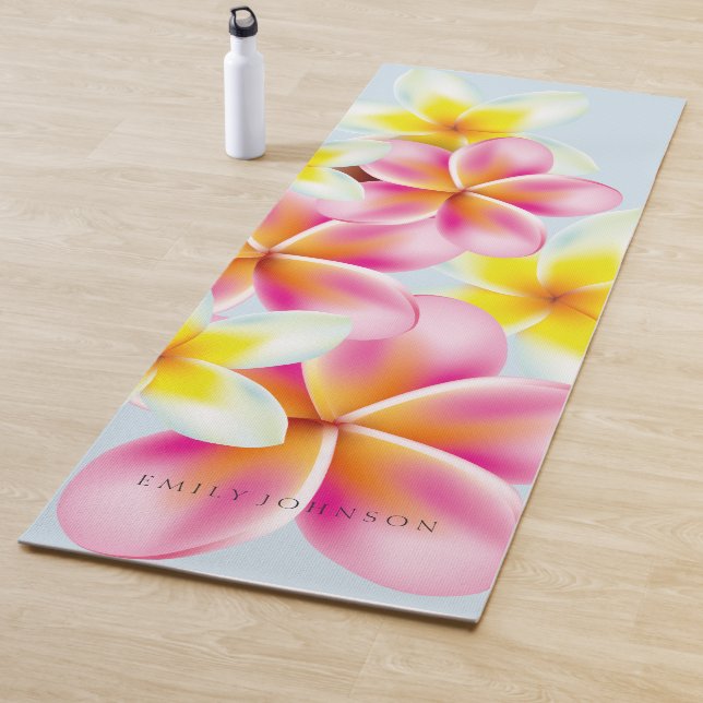 Personalized Yoga Mat Tropical Plumeria Flowers (In Situ)